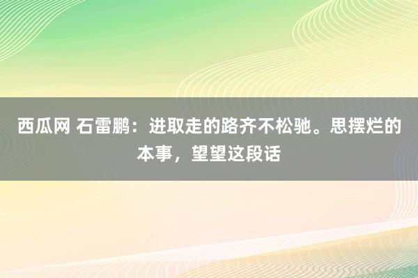 西瓜网 石雷鹏：进取走的路齐不松驰。思摆烂的本事，望望这段话