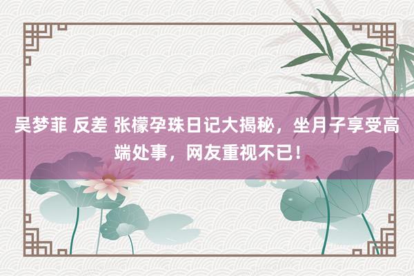 吴梦菲 反差 张檬孕珠日记大揭秘，坐月子享受高端处事，网友重视不已！